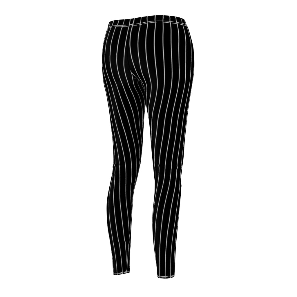 Jack Skellington Leggings | Pinstripes Black White Women's Casual Stretch Pants | Halloween Costume Workout Clothing