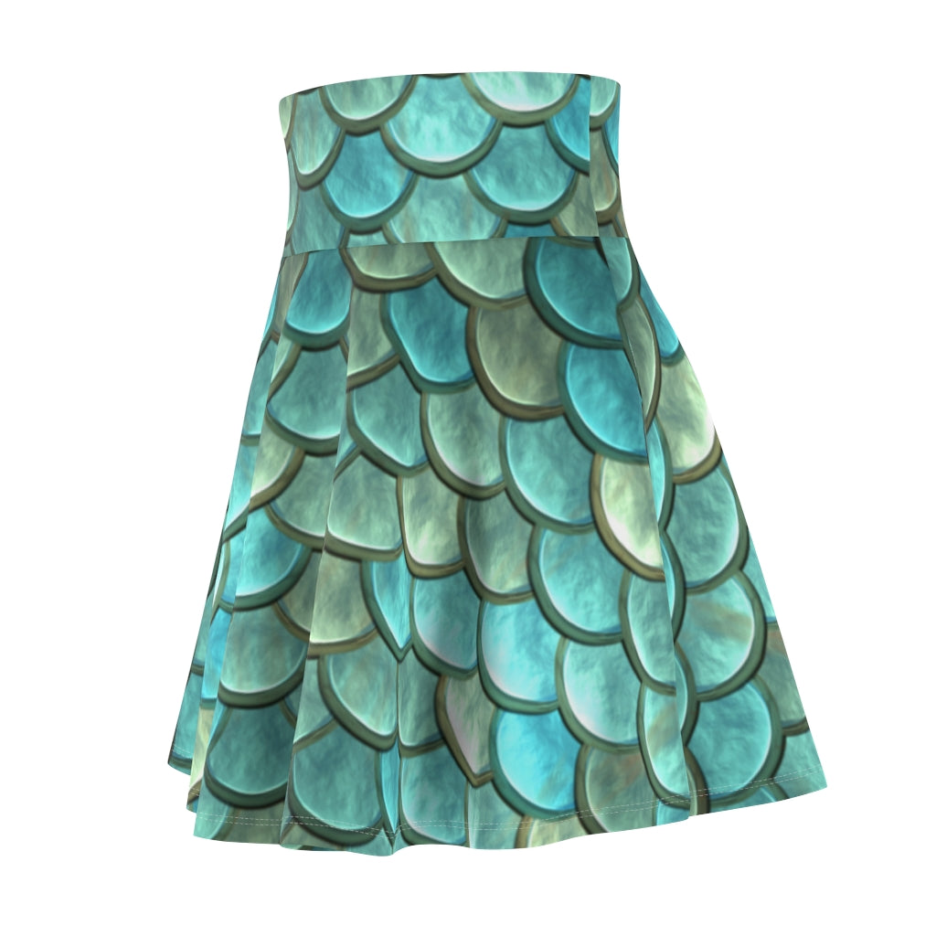 Aqua Mermaid Scales Women's Skater Skirt Costume Cosplay Gift for Her Fantasy Skirt Circle Skirt Green Blue Turquoise