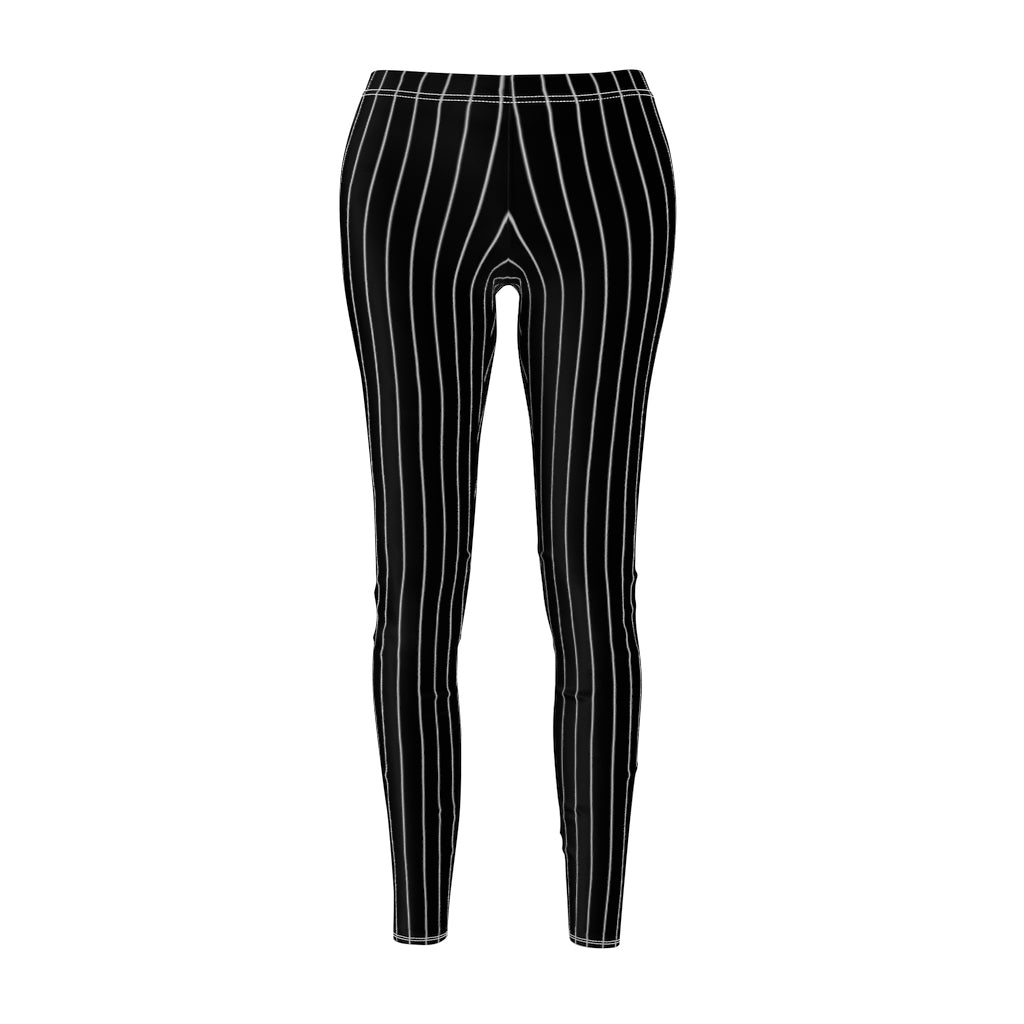 Jack Skellington Leggings | Pinstripes Black White Women's Casual Stretch Pants | Halloween Costume Workout Clothing