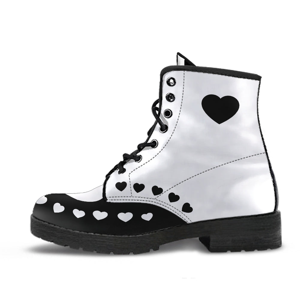 Black & White Hearts Lace Up Ankle Boots Mens Womens