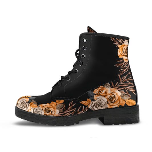 Boho Orange Flowers Vegan Combat Boots
