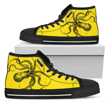 yellow and black octopus high top sneakers mens womens
