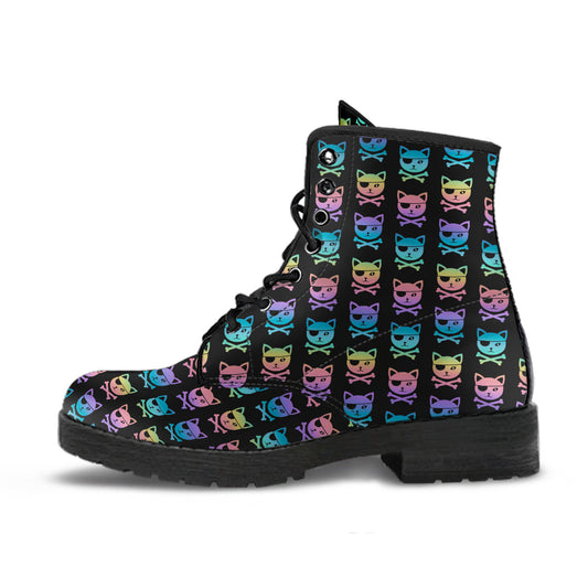 Pastel Pirate Cat Heads Vegan Boots Lace Up