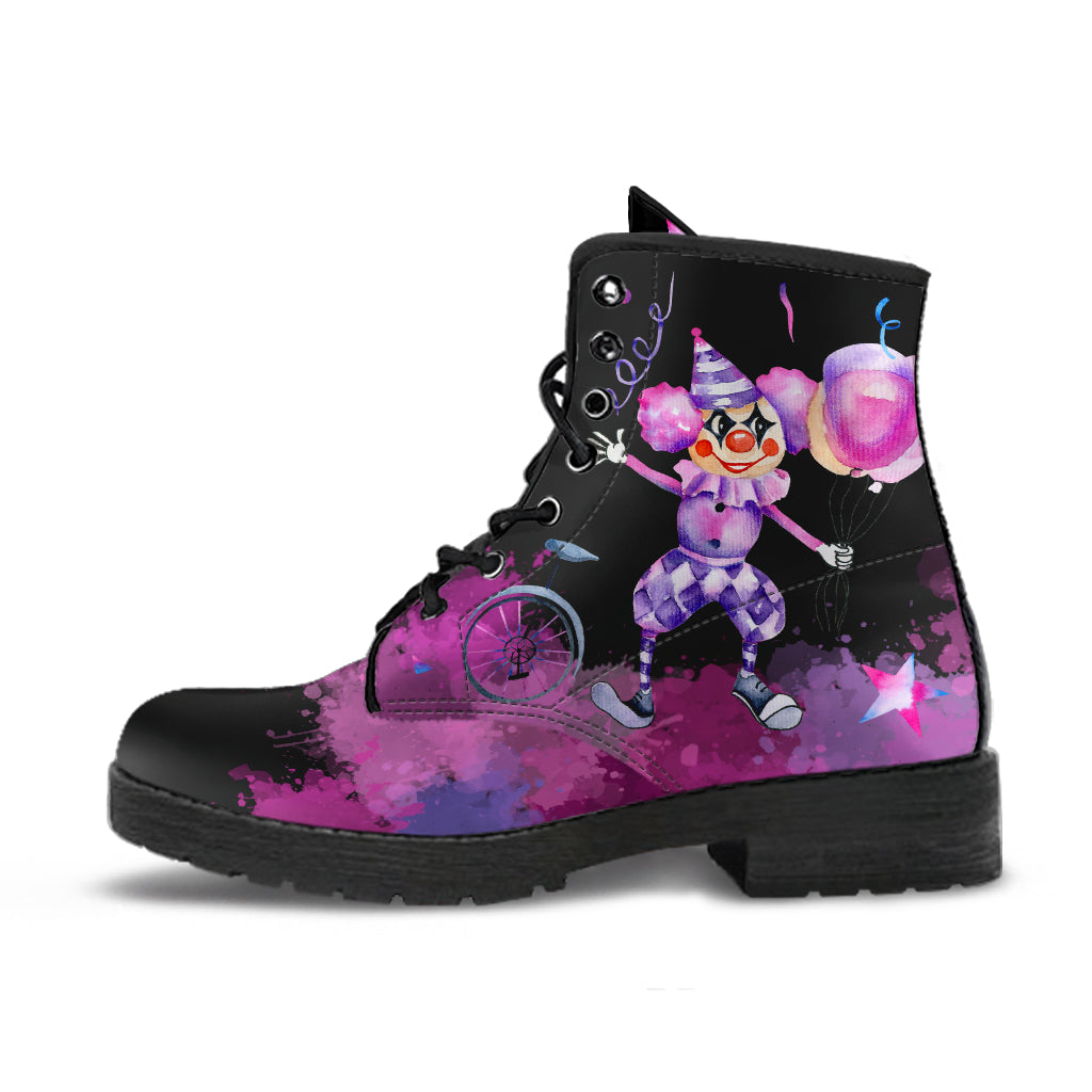 pink and black clowns ankle boots watercolor design