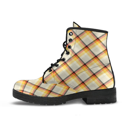 Ivory Yellow Plaid Vegan Ankle Boots
