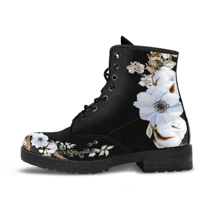 womens cottagecore white flowers floral ankle boots