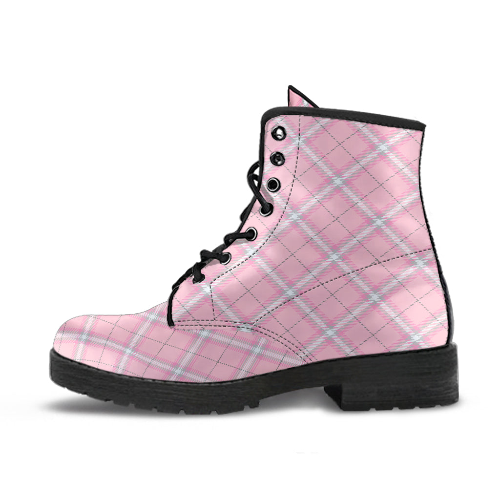 Lt. Pink Plaid 01 Vegan Boots (Mens Womens)