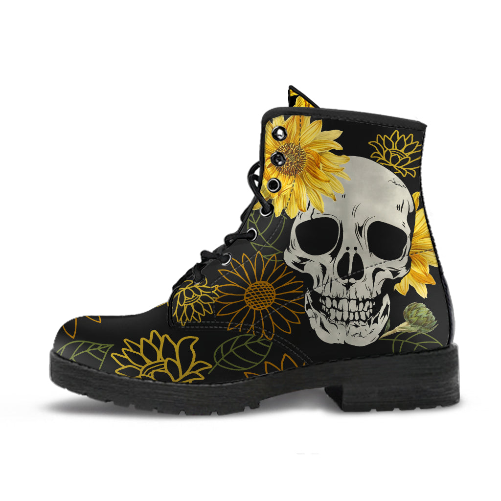 Goth boots, Skull boots, sunflower boots, ankle boots