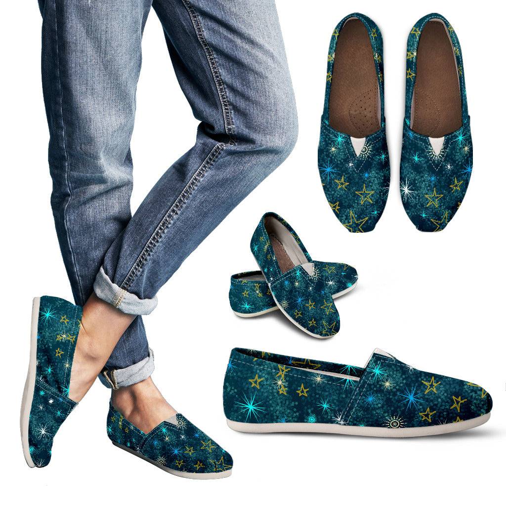 teal blue celestial womens slip on shoes, galaxy casual shoes