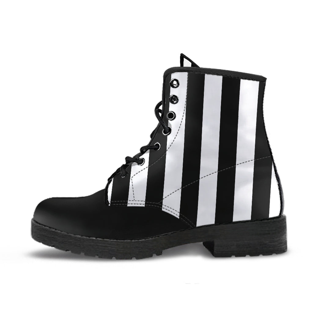 Black White Wide Striped Vegan Boots Mens Womens