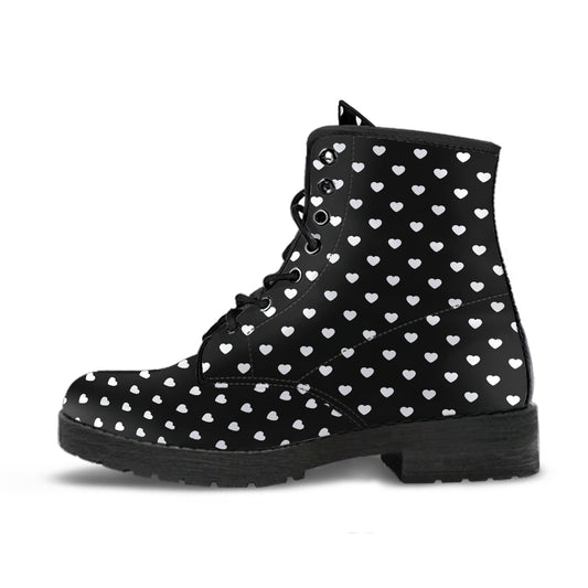 Black white tiny heart boots, lace-up ankle boots for me and women