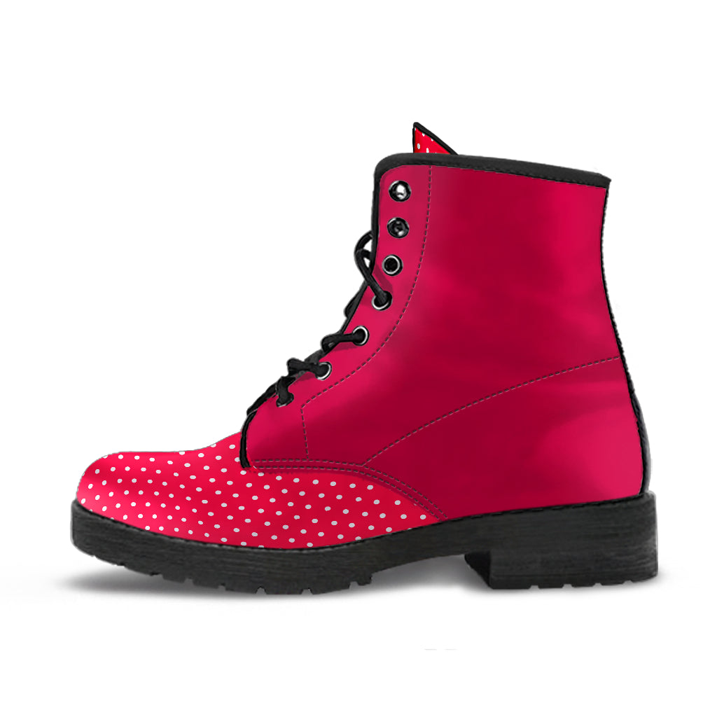 Red Boots Two Tone Polka Dots Ankle Boots