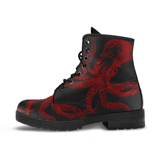 Black and Red Octopus Vegan Steampunk Boots