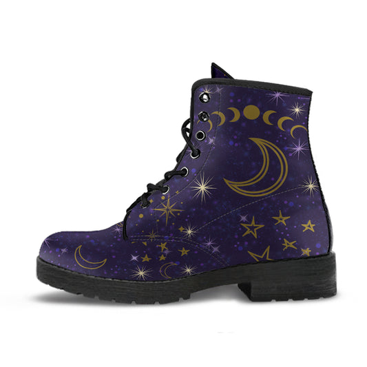 purple moon boots, celestial boots, ankle boots