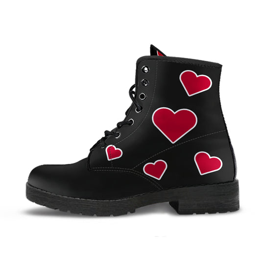Black Red Hearts Boots Ankle Boots