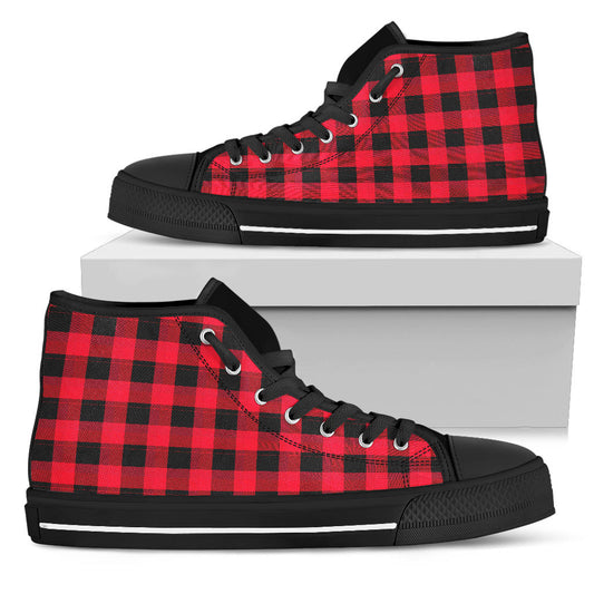 Red Buffalo Plaid High Top Shoes (Black Soles)