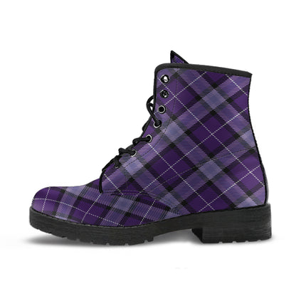 Purple Plaid Vegan Lace Up Boots