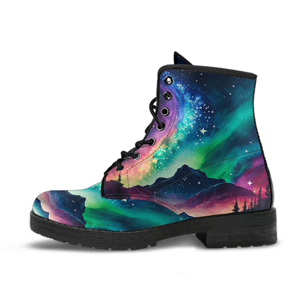 northern lights ankle boots, colorful galaxy boots
