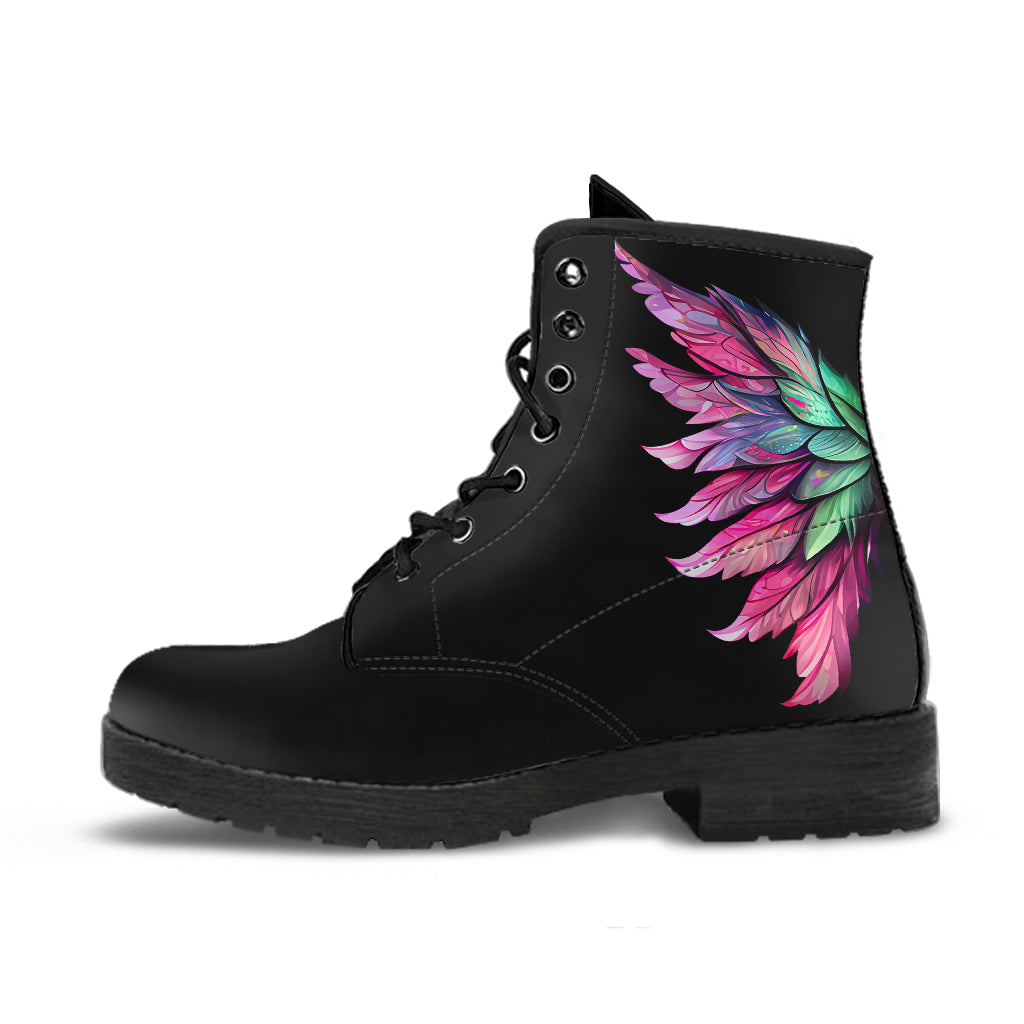 magickal pink fairy wings boots, ankle boots, lace-up boots