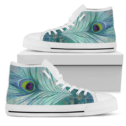Teal Peacock Feather High Top Shoes Light