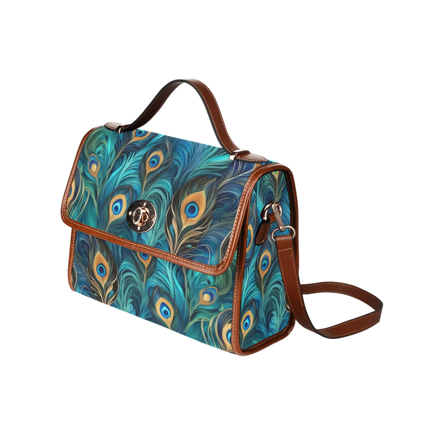 Turquoise Teal Peacock Canvas Handbag Purse