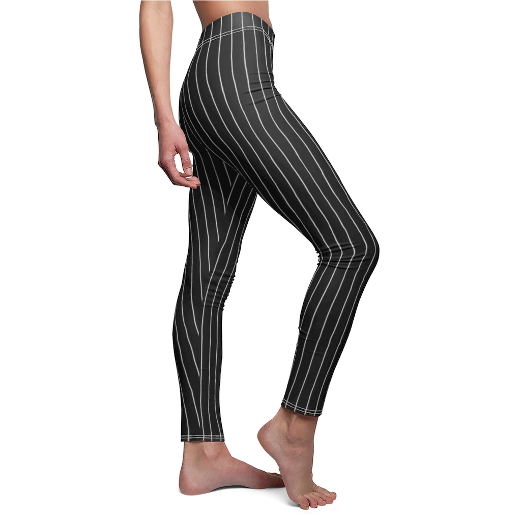 Jack Skellington Leggings | Pinstripes Black White Women's Casual Stretch Pants | Halloween Costume Workout Clothing