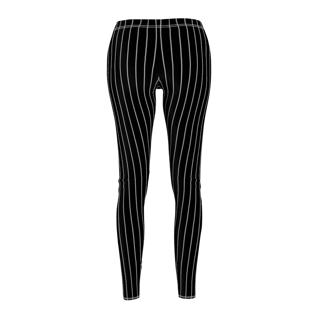 Jack Skellington Leggings | Pinstripes Black White Women's Casual Stretch Pants | Halloween Costume Workout Clothing