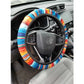 Blue Orange Mexican Blanket Stripes Steering Wheel Cover Serape