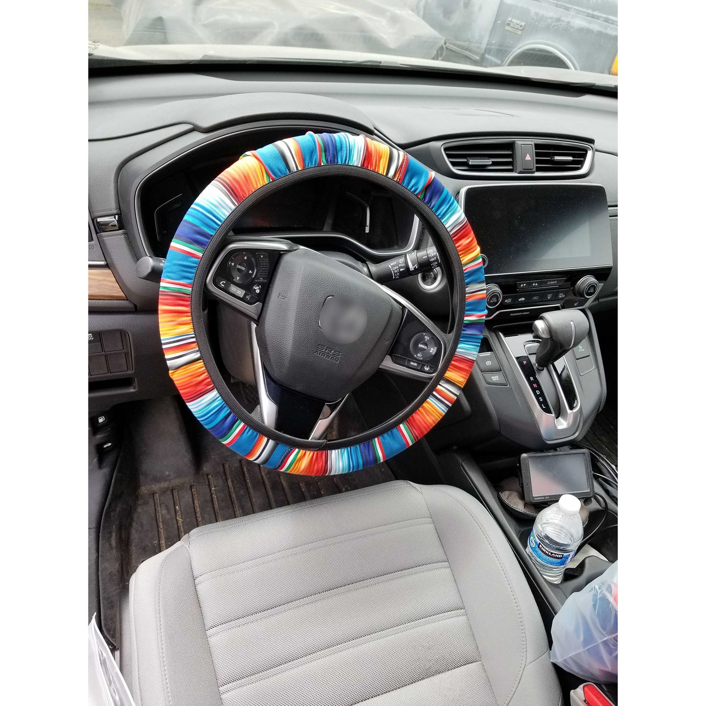 Blue Orange Mexican Blanket Stripes Steering Wheel Cover Serape