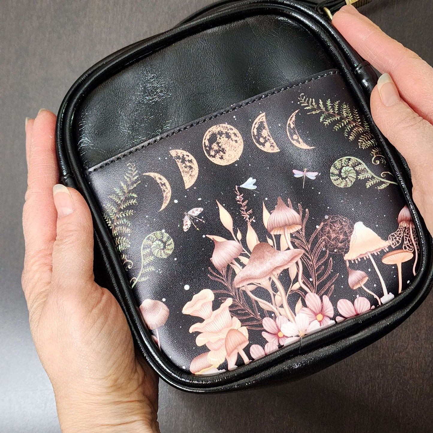 Elegant Mushrooms and Moon Phases Mini Sling Bag Small Phone Purse