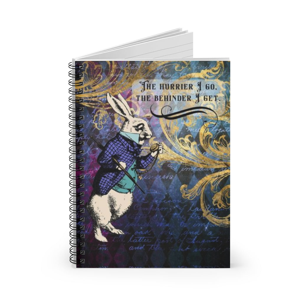 Purple Alice in Wonderland White Rabbit - Spiral Notebook 8x6 - Ruled Line
