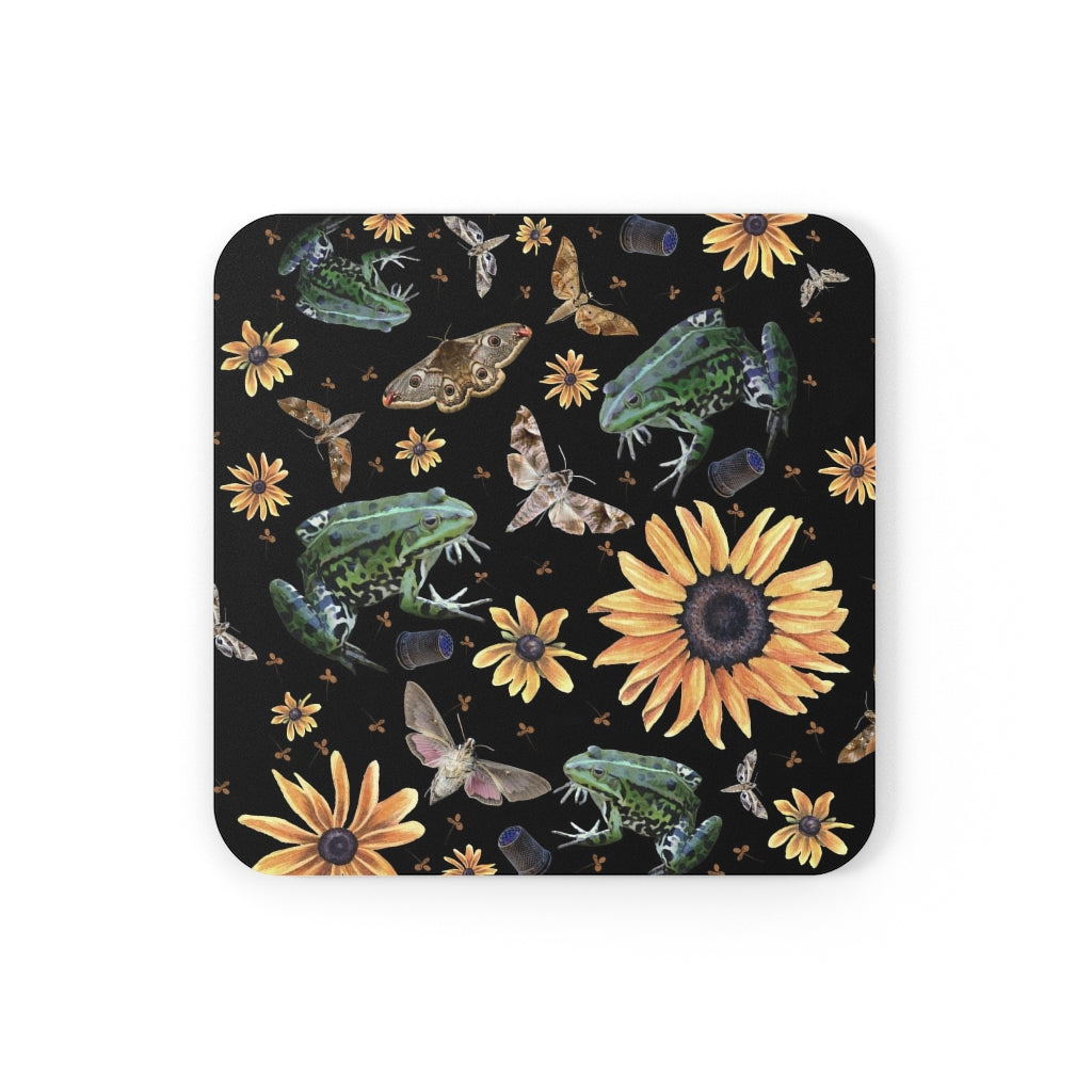 Frogs and Sunflowers - Corkwood Coasters Set - Witchy Gifts