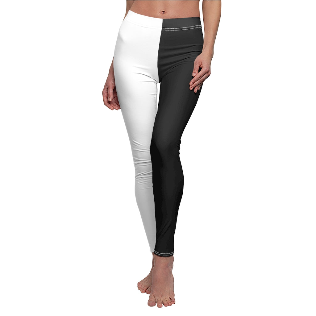 Monokuma Leggings | Half Black Half White Women's Casual Stretch Pants | Fantasy Workout Clothing Two Tone