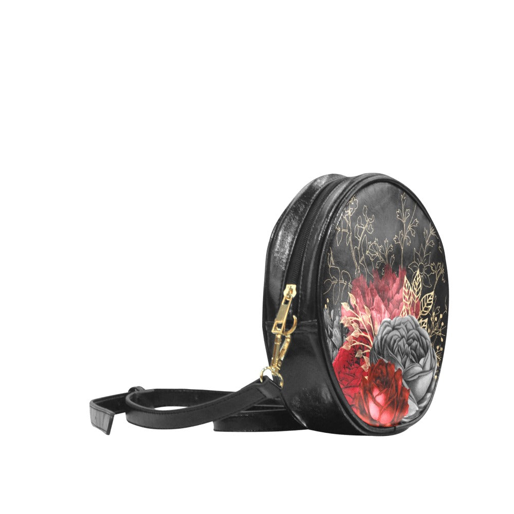 Red Black Roses Small Round Drum Bag
