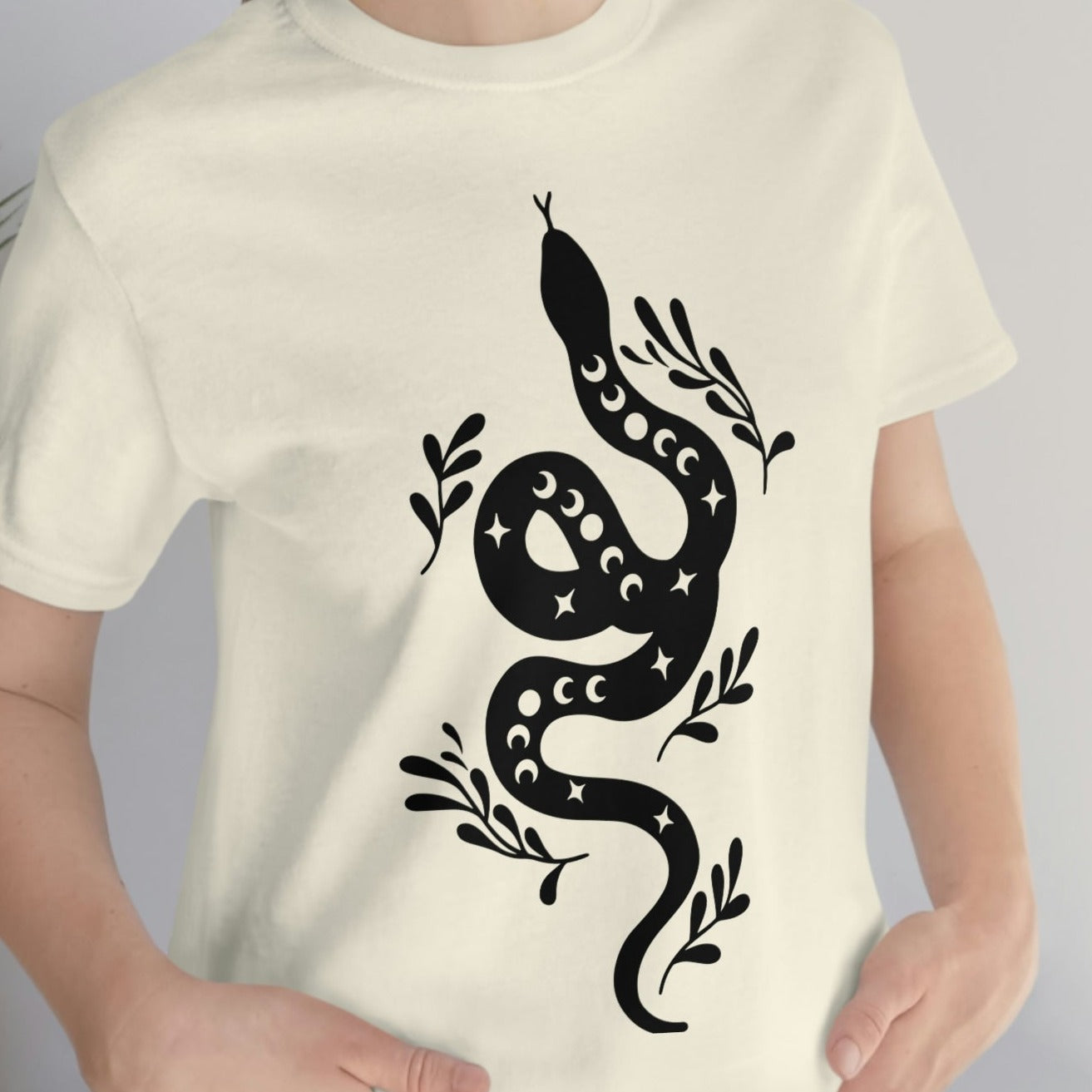 Celestial snake witchy tee for women natural cotton