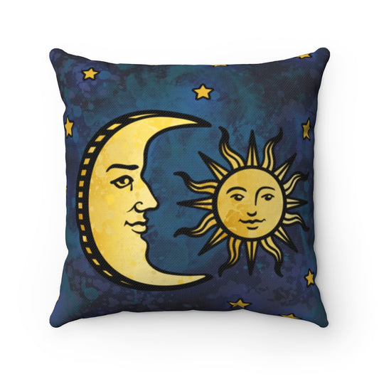 Blue and Golden Yellow Sun Moon - Square Pillow Case with Zipper