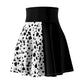 Cruella Women's Skater Skirt Costume Cosplay Gift for Her Fantasy Skirt Circle Skirt Half Black Half Dalmation Spots
