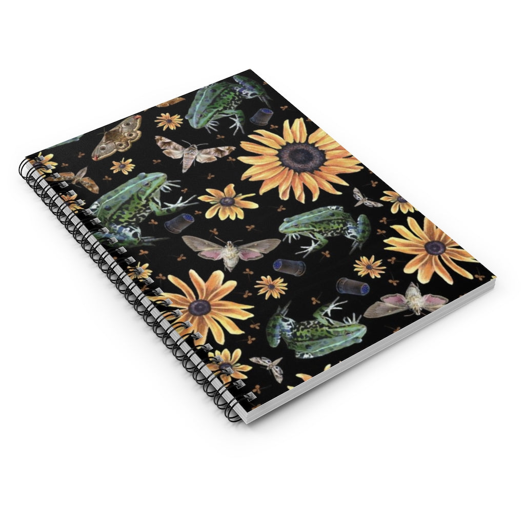 Frogs & Sunflowers - Spiral Notebook 8x6 - Ruled Line