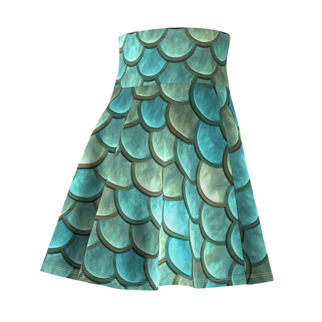 Aqua Mermaid Scales Women's Skater Skirt Costume Cosplay Gift for Her Fantasy Skirt Circle Skirt Green Blue Turquoise