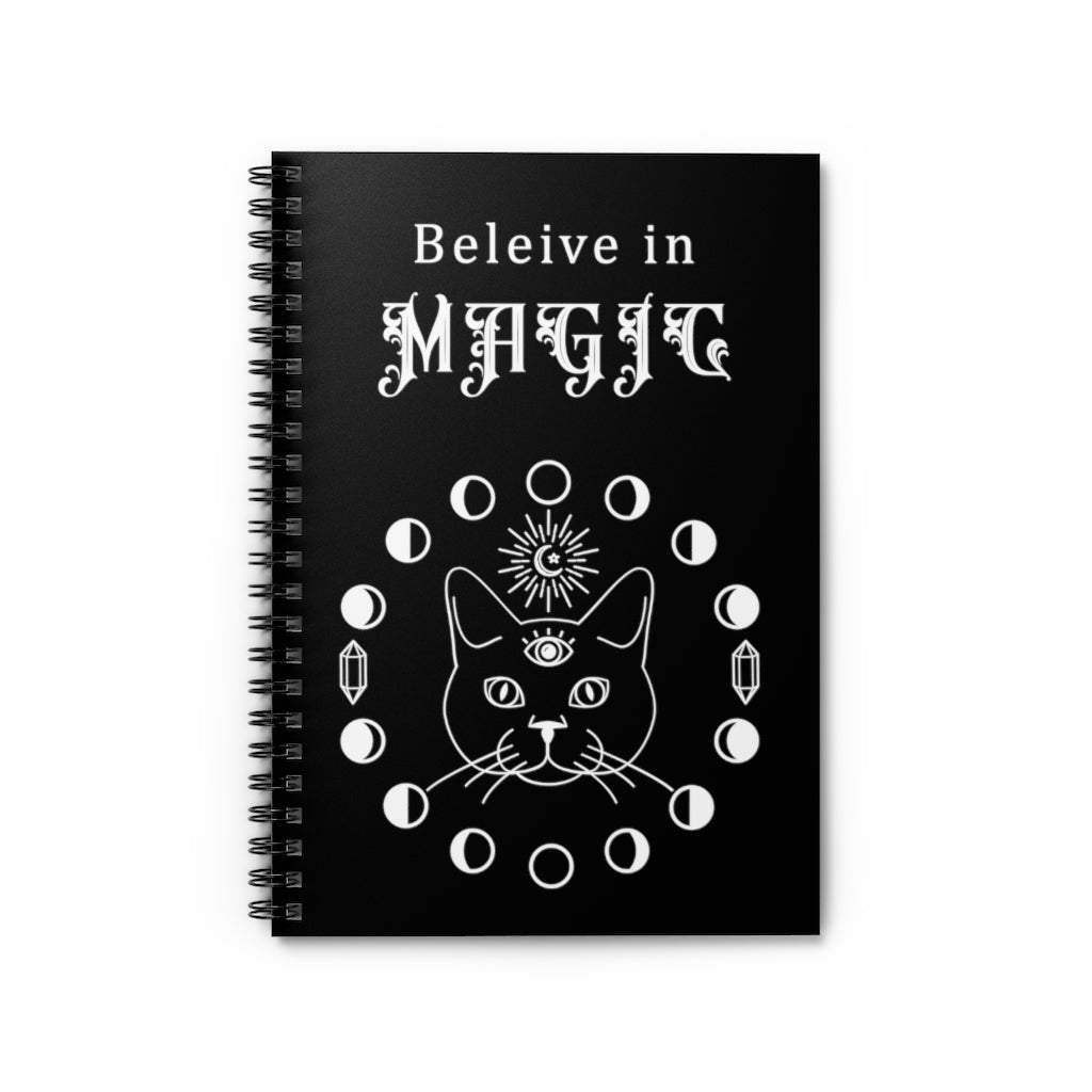 Black Cat Believe in Magic - Spiral Notebook 8x6 - Ruled Line