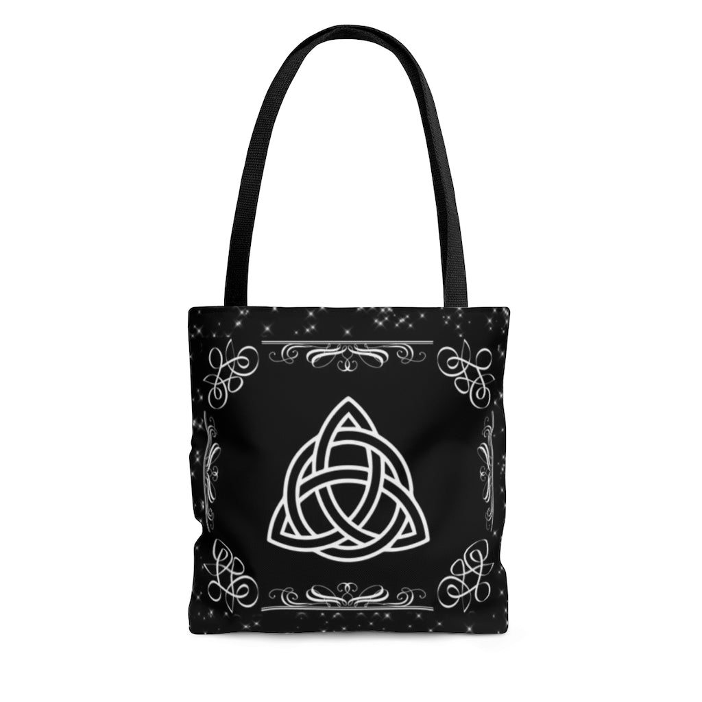 Triquetra Black Witch Tote Bag, Cute Celtic Trinity Knot Grocery Bag, Reusable Shopping Bag, Black Witch Bag Celtic Totebag