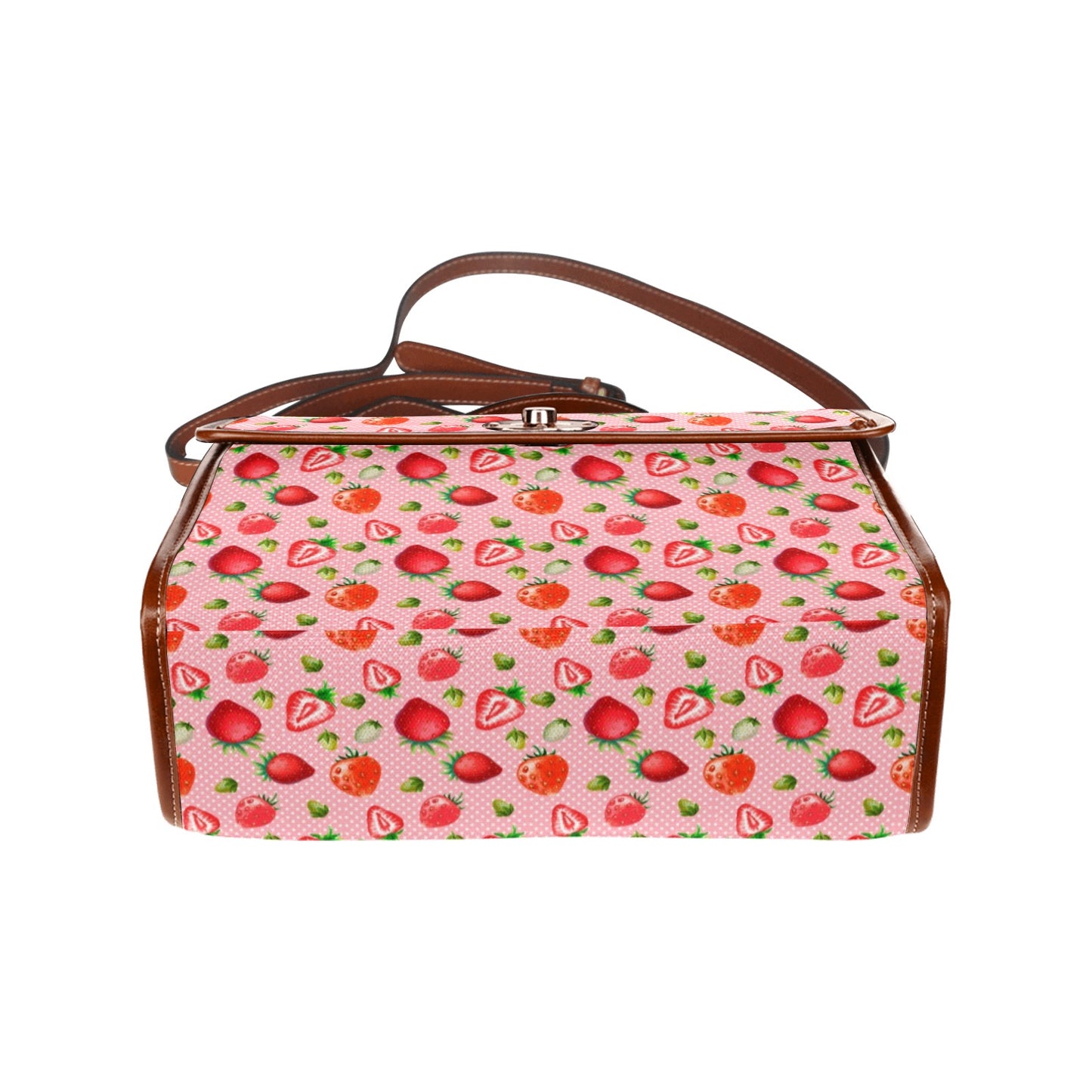 Pink Strawberries Pattern Purse, Canvas Satchel Bag