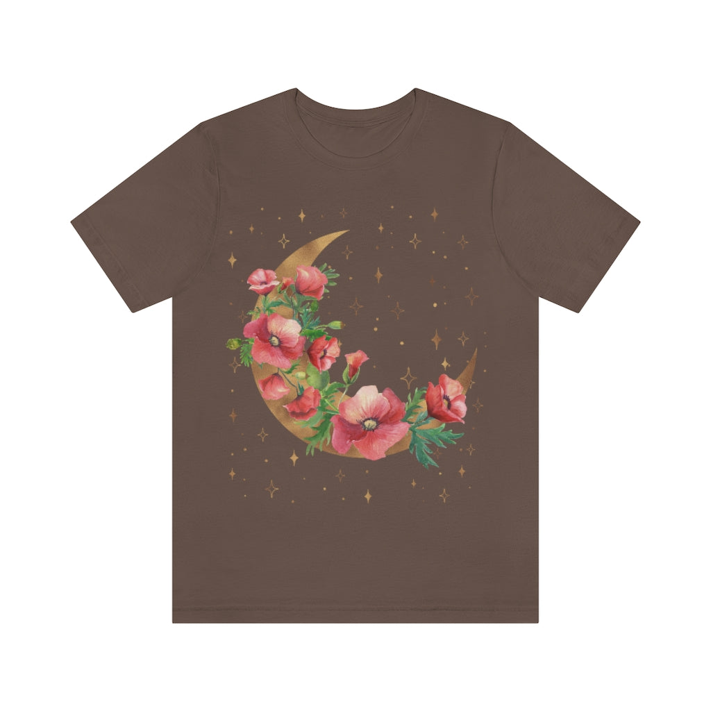 Moon and Poppies Tee, Witch Shirt, Unisex Jersey Short Sleeve Tee, Womens Bella Canvas T-Shirt, Flowers Wicca Clothing Clothes