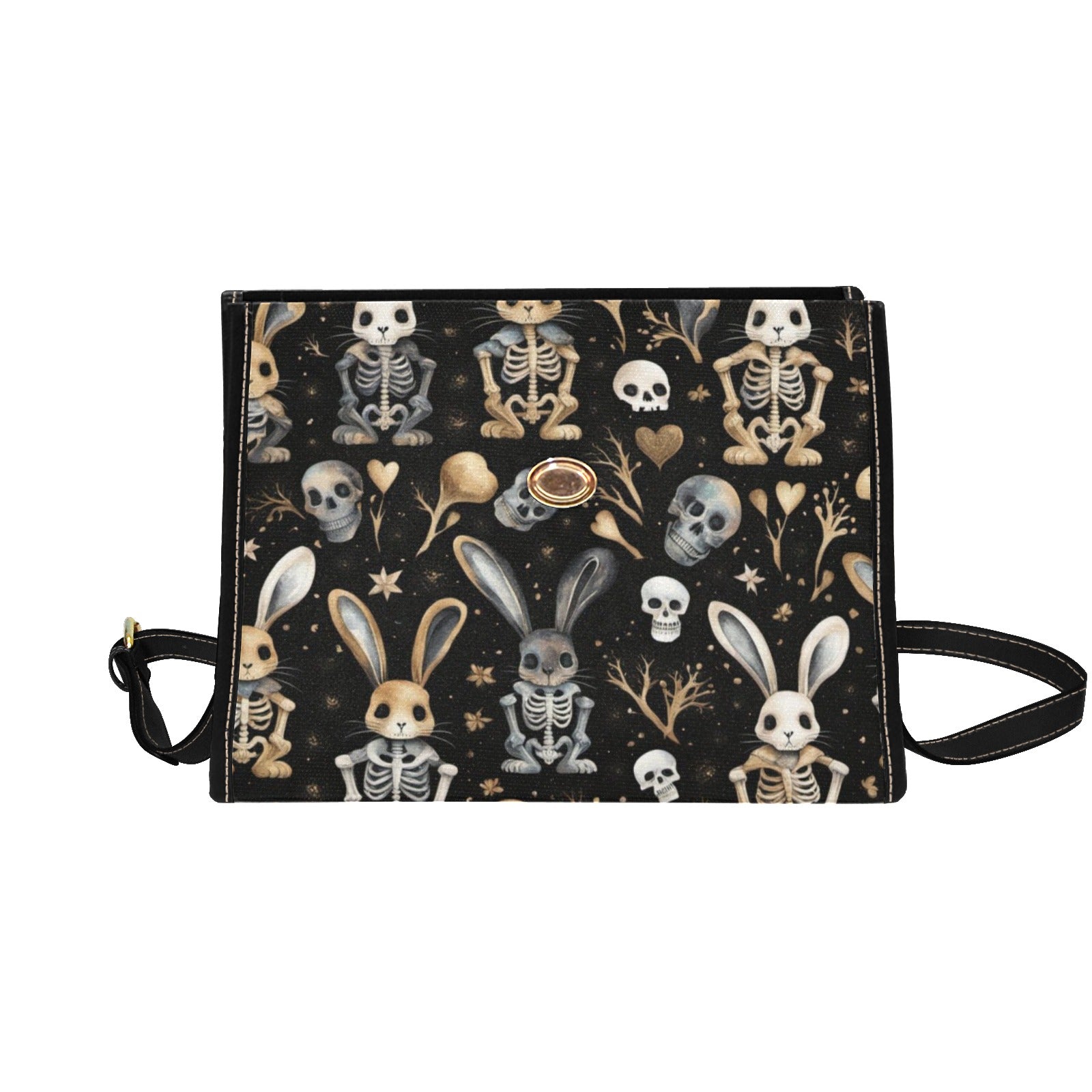 Creepy Bunny Rabbit Purse, Goth Handbag Skulls Skeletons Canvas Satchel bag