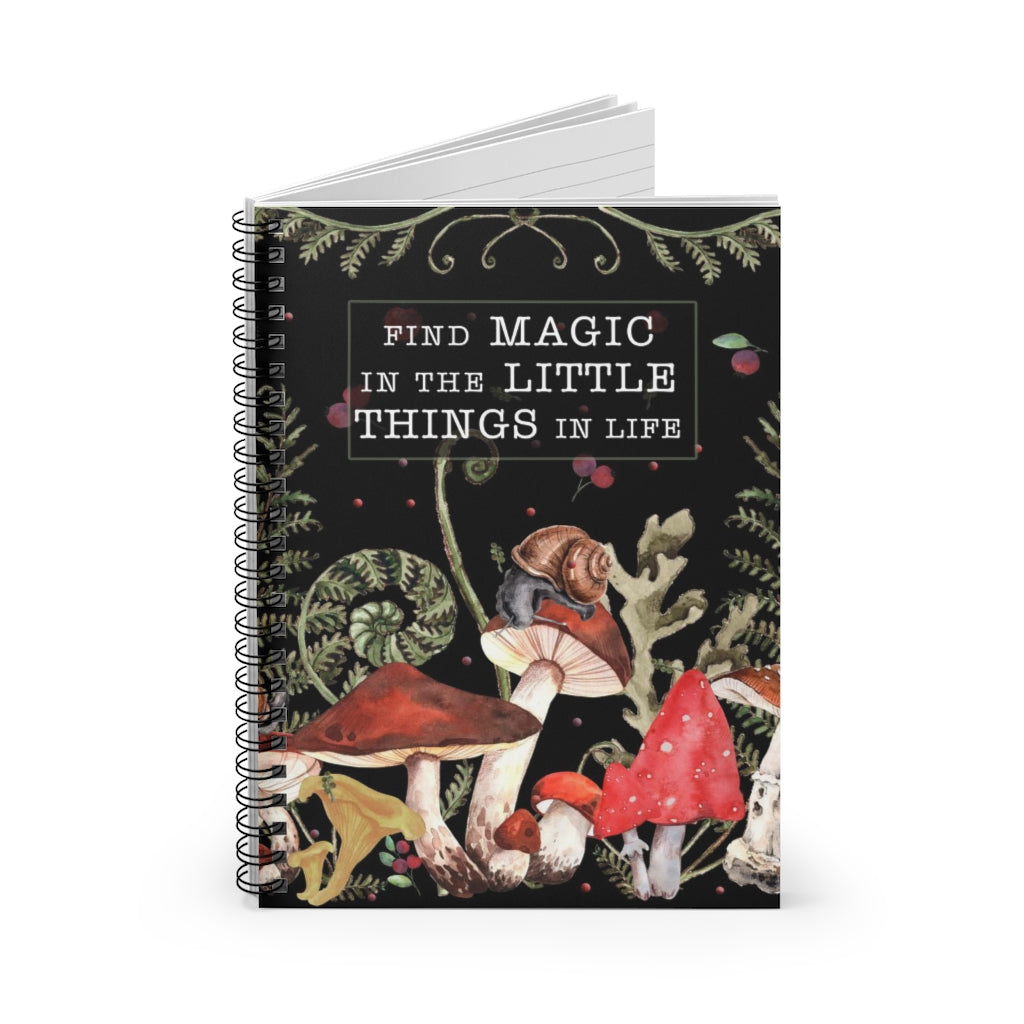 Red Mushrooms - Find Magic - Spiral Notebook 8x6 - Ruled Line, Gift for Mom
