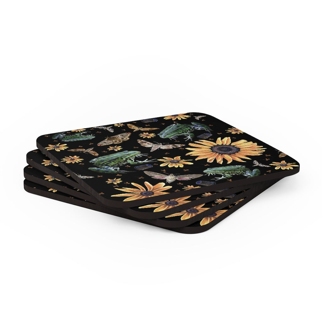 Frogs and Sunflowers - Corkwood Coasters Set - Witchy Gifts