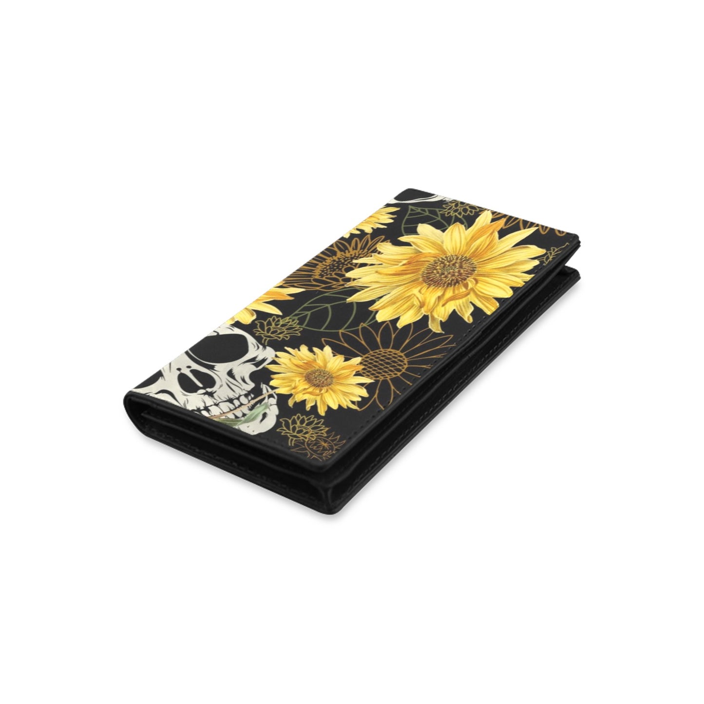 Goth Skull and Sunflowers Black Bifold Wallet