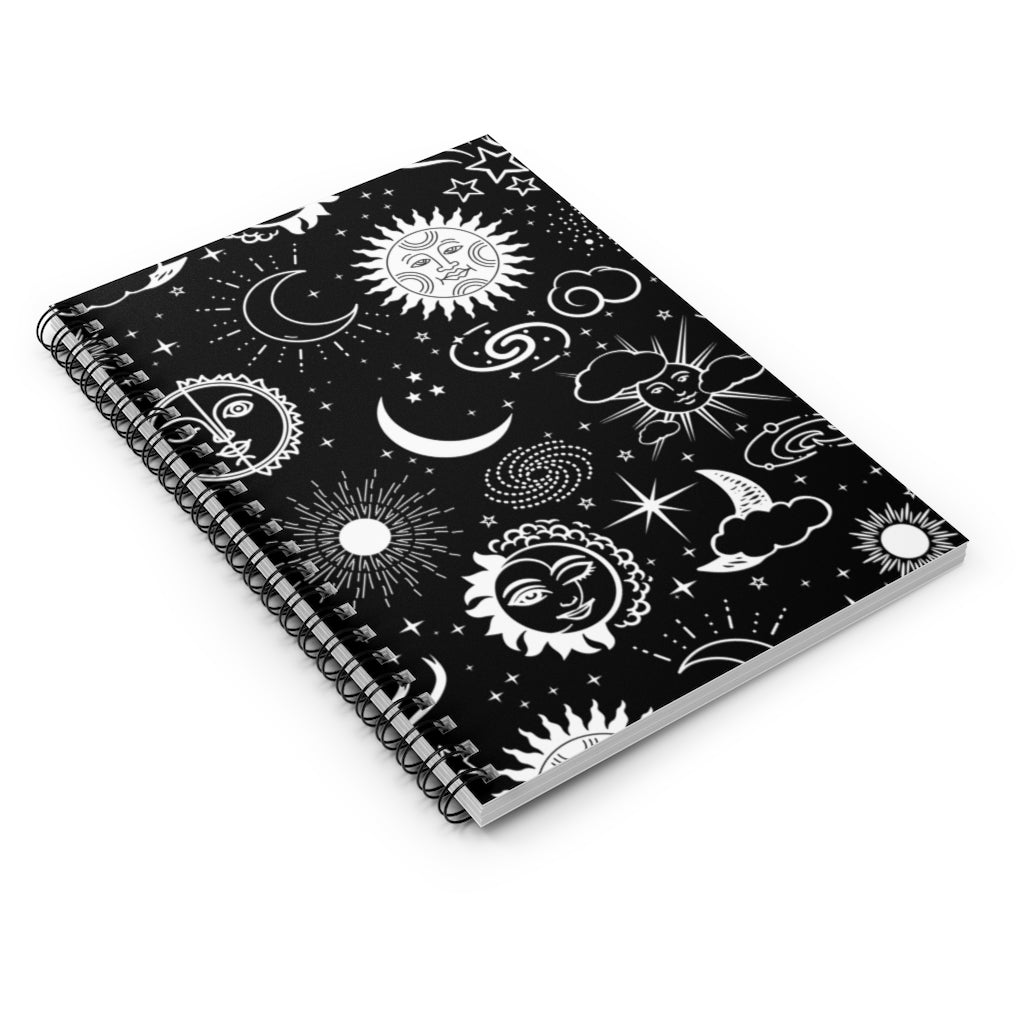 Black and White Celestial - Spiral Notebook 8x6 - Ruled Line - gift for mom