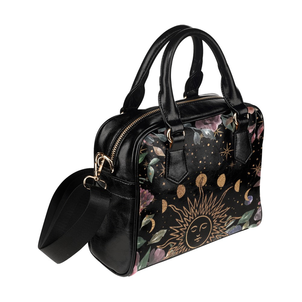 Rising Sun, Moon Phases, Flowers Cottagecore Satchel Purse