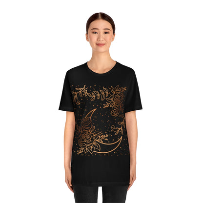 Moon Flowers Black Tee, Witch Shirt, Unisex Jersey Short Sleeve Tee